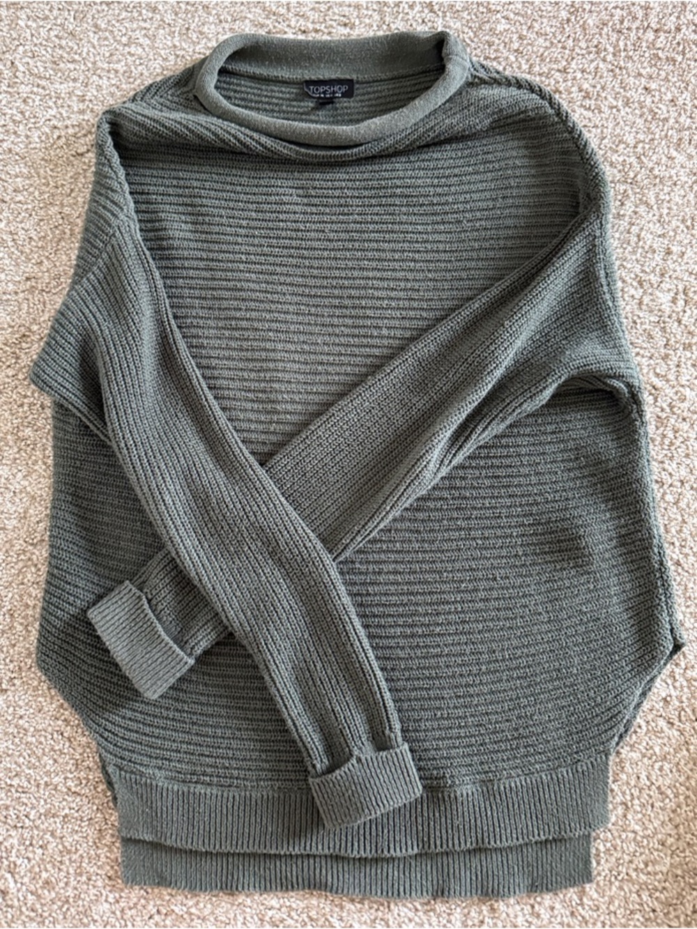Topshop Ribbed Olive Green Crewneck Sweater